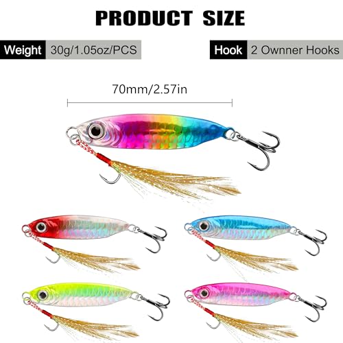 Jigs Fishing Lures Saltwater Fishing Spoons with Ultra-Sharp Hooks Micro Jigging Bait for Bass Tuna Salmon Grouper
