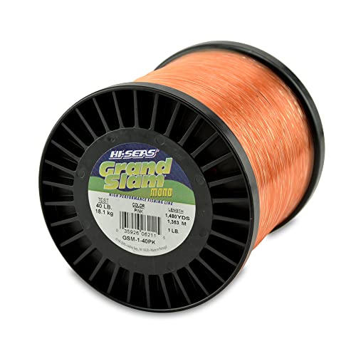 HI-SEAS Grand Slam Monofilament Fishing Line - Strong & Abrasion Resistant in Clear, Pink, Green, Smoke Blue, Fluorescent Yellow Freshwater & Saltwater - 1 lb Spool - color: Pink, style: 40 Lb Test, 0.60 Mm Dia, 1480 Yd