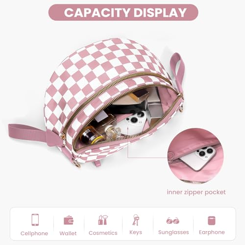 Checkered Crossbody Bum Bags for Women Nylon Checkered Purse Checkerboard Fanny Pack - color: A09-pink