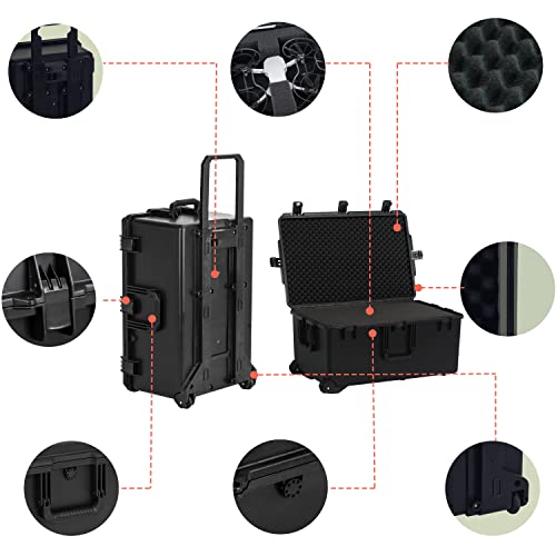 MEIJIA Premium Waterproof Rolling Hard Camera Case,Hard Protective Case with customizable fit foam and wheels,Full Protection with Light&Convenient Design,Elegant Black (31.3"X20.3"X15.5") - size: 31.3"X20.3"X15.5"