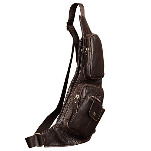Hebetag Leather Sling Bag Crossbody Backpack for Men Women Travel Outdoor Camping - color: #03coffee