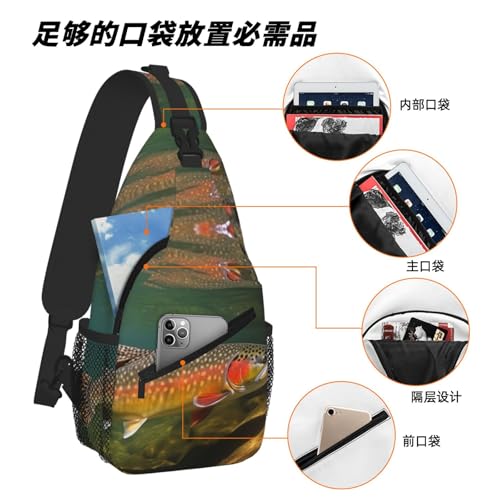 Brook Trout Fly Fishing Sling Bag For Women Men Travel Hiking Backpack Crossbody Shoulder Chest Bags Casual Daypack