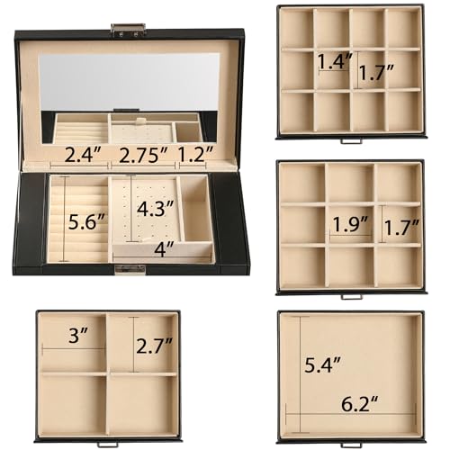 Frebeauty 5-layer Jewelry Box,Faux Leather Jewelry Organizer with 4 Drawers,Jewelry Organizers and Storage with Mirror,Jewelry Holder Organizer for Necklace,Jewerly Boxers for Women Girls(Black) - color: Black, size: Medium