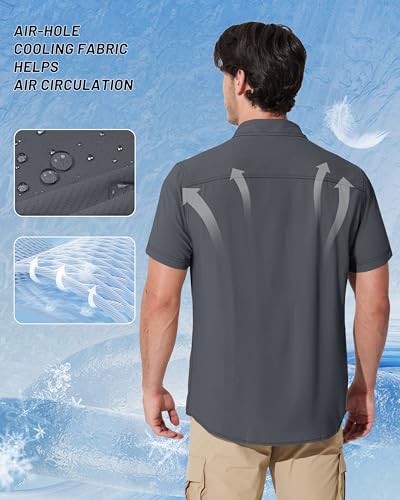 MAGCOMSEN Men's Fishing Shirts UPF 50+ Short Sleeve Sun Protection Shirts Quick Dry Cooling Button Down Shirt Hiking Safari - color: Dark Grey, size: X-Large