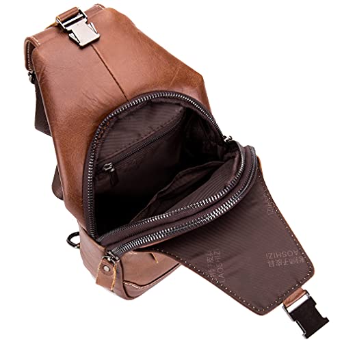 Hebetag Leather Sling Bag Crossbody Backpack for Men Women Outdoor Travel Camping Hiking Shoulder Chest Day Pack Casual Daypack, Brown - color: #10brown
