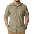 Men's Sun Protection Safari Fishing Shirts Long Sleeve UPF50+ UV Quick Dry Lightweight Cooling Hiking Travel - color: Khaki, size: Medium