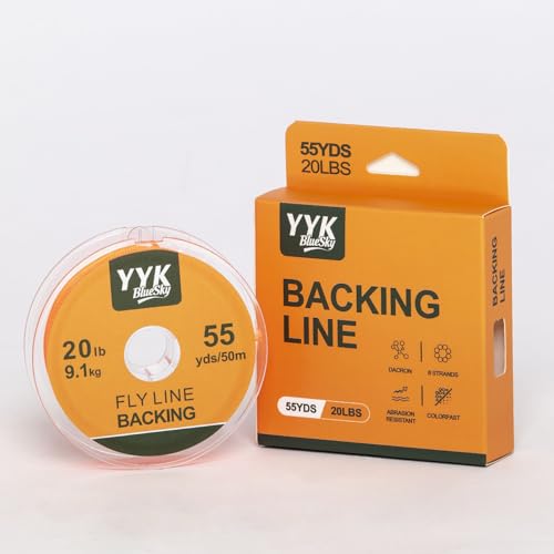 YYKBlueSky 8 Strand Dacron Fly Line Backing, 55 Yards, 20/30 LBS Optional, Abrasion Resistant & Colorfast, 5 Colors Available for Fly Fishing - color: Orange, size: 20LBS