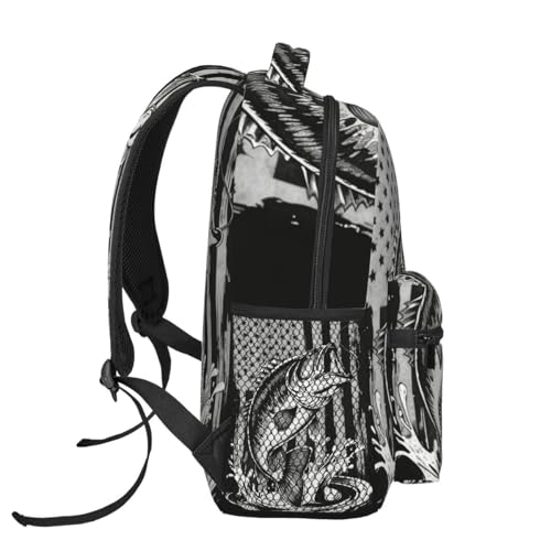 Camo Bass Fishing Laptop Backpack, 15.6" Lightweight Hiking Backpack Travel Outdoor Business Casual Daypack for Work College - color: Bass Fish