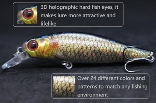 Minnow Crankbait for Bass Fishing Bass Lure Jerkbait Fishing Lures and Tackle Box - color: HM606KB