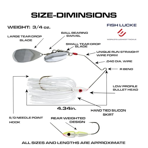 Luck E Strike Hydra-Vibe Spinner Bait with Custom Blades - color: White, size: 3/4 OZ