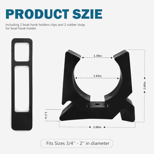 Boat Hook Holder Clips Replacement for SOF-LOC Gaff Hook Holder with Rubber Spring Strap, Marine Holder Fits for Boat Hook, Paddle Holder, Oar Mounts, Boat Net, Gaff, Push Pole, Anchor Pole, 2 Pack.