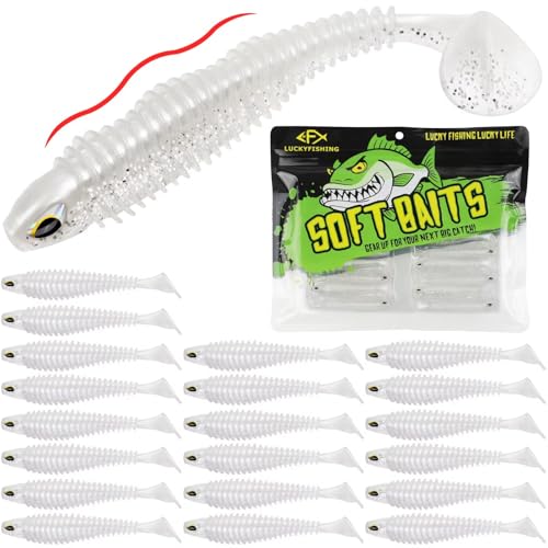 LUCKYFISHING Paddle Tail Swimbaits 10/16/20 PCS Fishing Lures Soft Plastic Lures for Trout Crappie Walleye Soft Baits for Bass Fishing Freshwater Saltwater 4.1/3.5/3/2.5 Inch - color: Pearl White, size: 2.5 inch-20pcs