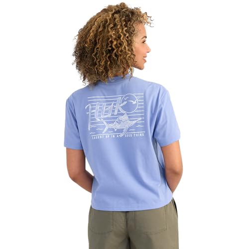HUK Womens Short Sleeve Performance Tee, Fishing T-Shirt for Women - color: Caught Up - Lightning Sky, size: X-Large