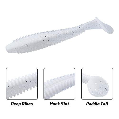 RUNCL Swimbaits Paddle 10/20/30/40PCS, 5/4/3/2 Inchs Paddle Tail, Soft Lure for Trout Crappie Bass, Durable Plastic Bait Swimmer for Saltwater/Freshwater, Fishing Lover's Gift - color: White Pearl, size: 3in, 30pcs