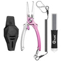CVLIFE Fishing Pliers, Saltwater Hook Remover Kit, 7.5 Inch Aluminum Split Ring Pliers for Fishing with 17-4 PH Stainless Steel Jaws, Sheath, Tungsten Cutters Hook Sharpener & S-Carabiner - color: Pink