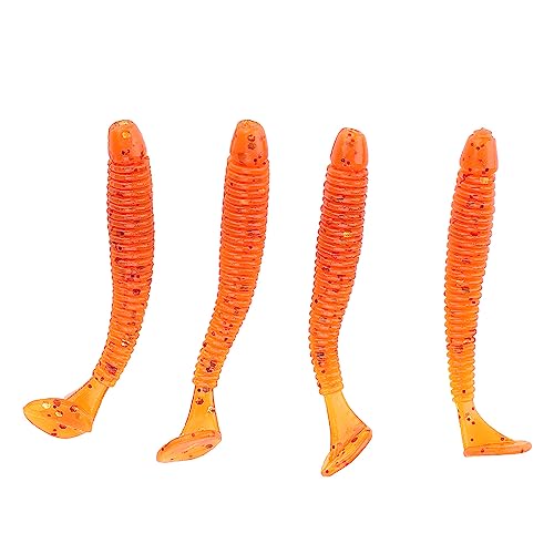 Akozon 50PCS Soft Plastic 5cm Fishing Lures, Ttail Grub Worm Bait, Fish Tackle Accessory in Vibrant Orange Color, Ideal for Fishing Enthusiasts - Pack of 50 - color: Orange