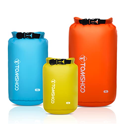 TOMSHOO Dry Bag 3-Pack/5-Pack, Lightweight Waterproof Bags Roll Top Sack Set Keeps Gear Dry for Hiking, Beach, Fishing, Kayaking, Boating, Swimming, Camping - color: 3 Pack - Assorted Color, size: 3L+5L+8L