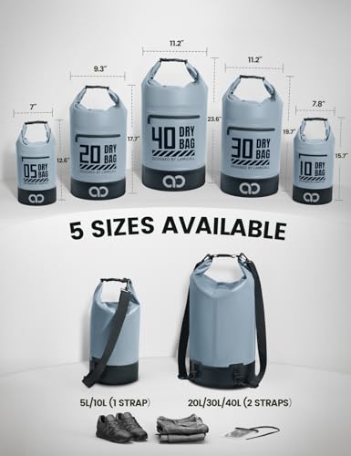 Lamicall Waterproof Dry Bag with Phone Pouch - 5L/10L/20L/30L/40L Floating Roll Top Backpack for Kayaking Boating Beach Camping Fishing - Heavy Duty 500D PVC Marine Dry Sack for Men, Women, Grey 30L - color: Blueish Gray, size: 30L