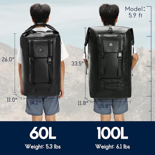 Haimont Large Waterproof Dry Backpack IPX7 Roll-top Dry Marine Dry Bag for Men Kayaking Rafting, 100L, Black - color: Black, size: 100L