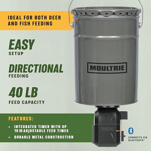 Moultrie 40 Lb All-in-One Directional Hanging Feeder - Deer & Fish Pond, Bluetooth App Control, Pairs with Edge 3, MFG-15102
