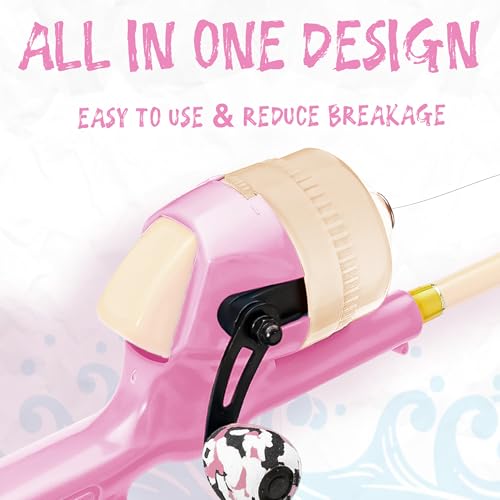 Kids Fishing Pole, Telescopic Fishing Rod, Toddler Collapsible Fishing Rod and Reel Combo with Tackle Box, Fishing Line, Bobber, and Soft Lures for Boy, Girl, Youth, Beginner, Over 4 Years Old - color: Marshmallow Pink & Peach Cream