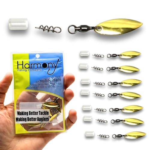Harmony Fishing Company - [7 Pack] Tail Spinners (Hitchhikers for Soft Plastic/senko Fishing Lures, Willow or Colorado Blade) - style: Willow Blade (7 Pack, Gold)