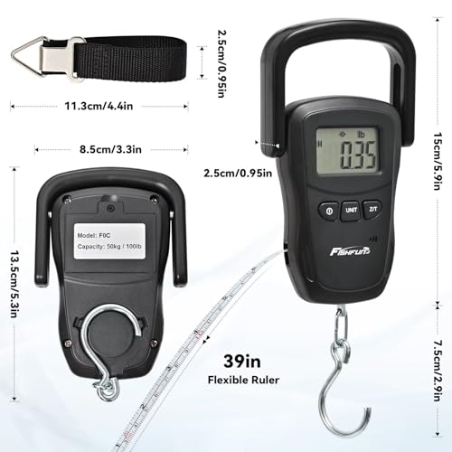 Rechargeable Fish Scale, Digital Hanging Fish Weight Scale with Large Handle and Tape Measure for Fishing, Hunting, Outdoor, Farm, 110lb/50kg
