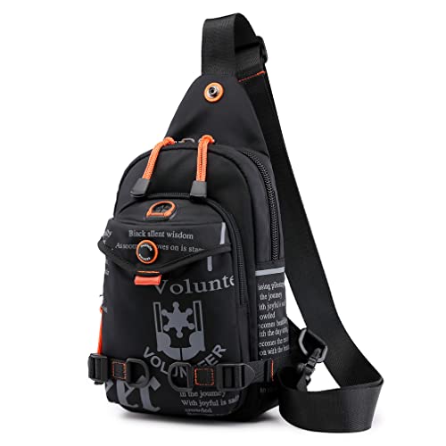 Hebetag Leather Sling Bag Crossbody Backpack for Men Women Travel Outdoor Camping - color: #30black(nylon)