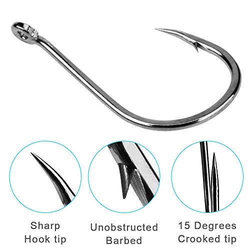 FCFKUK 240pcs/box Large Size Premium Fishhooks, 8 Sizes Strong Custom Offset Sport Black High Carbon Steel Barbs Fishing Hooks