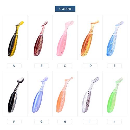2.16in PVC Artificial Crappie Bass Bait with Paddle Tail 0.08oz.Shad Swimbaits 10-Pack Soft Baits Sea Ocean River Lake Streams Catfish Trout Pike Snapper Walleye - color: J 10pcs