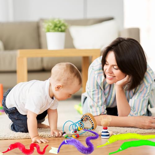 GlyinnHe 24 Pcs Magic Twisty Worm Wiggly Twisty Fuzzy Worms on a String Magic Worm Toys for Party Favors, 12Colors