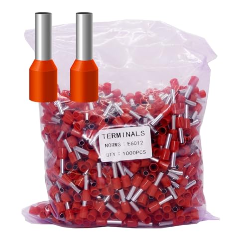 Fidioto 1000pcs AWG10 Terminal Connector Wire Insulated Cord Pin Ends Terminals for Electric, Industrial, Chemical Industry, Power Control System, etc. (10WAG-1000PCS-Red) - color: Red, size: 10AWG