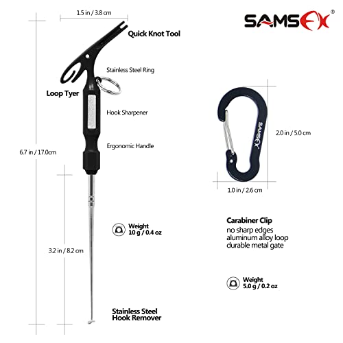 SAMSFX Fishing Hook Removal Tool Hook Quick Removal Device Security Extractor Fish Hook Disconnect Tool, Built-in Loop Tyer, Quick Knot Tying Tool and Hook Sharpener