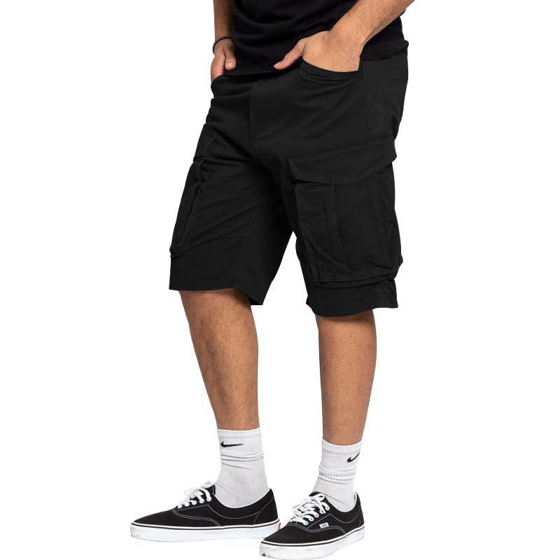 Mens Summer Casual Cargo Shorts Fashion Lightweight Loose Fit Short Pants Drawstring Elastic Waisted Outdoor Shorts - color: Black, size: 3X-Large