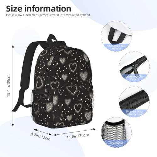 Star Heart Cute Black And White 15 Inch Backpack Laptop Travel Bag For Men Women With Multiple Pockets Casual Hiking Gym Sport - color: Star Heart Cute Black and White