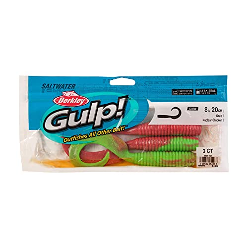 Berkley Gulp! Grub Saltwater Fishing Soft Bait - color: Nuclear Chicken, size: 8- Inch
