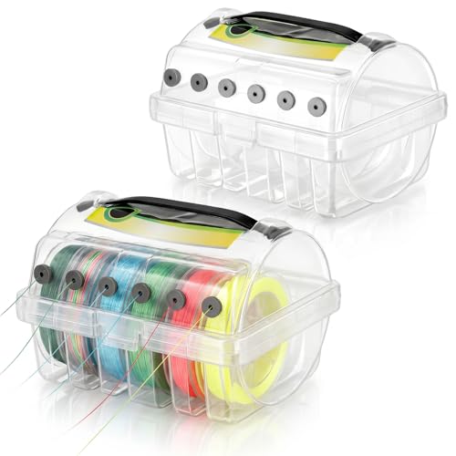 2 Pcs Fishing Line Holder Storage Box Clear Multi-Functional Fishing Line Organizer Caddy with Spooler, Portable Tackle Case for Organized Fish Gear Storage Holder