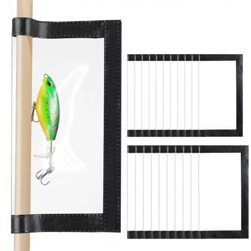 MAQUITA 20PCS Clear See Through PVC Fishing Lure Covers Protect Pets and Fishermen Safe from Sharp Hook Transparent Lures Fishing Bait Hook Storage 10L+10M