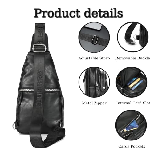 Crossbody Bags for Men Leather Sling Bags Mens Chest Bag Backpack Travel Hiking Fishing Outdoor Sports - color: Black