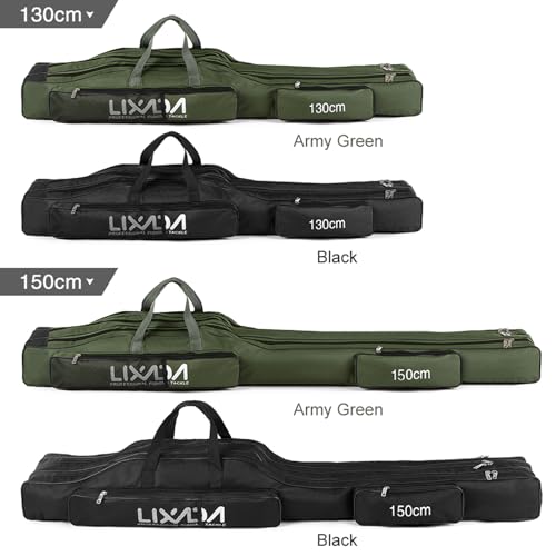 Lixada Fishing Rod Case, 3 Layers Oxford Fishing Rod Bag, Portable Foldable Fishing Pole Bag, Fishing Rod Carrier Fishing Tackle Storage Bag Travel Carry for Fishing Gear & Equipment - color: Army Green, size: 150cm