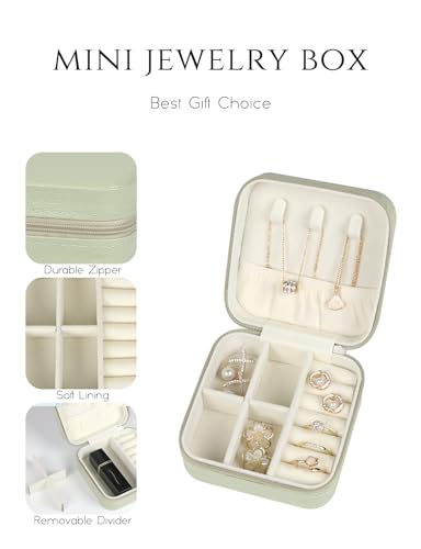 MFXIP Travel Jewelry Case Small Jewelry Box Jewelry Organizer Storage Case Portable PU Leather Mini Jewelry Travel Case for Girls Womens Earring, Necklace, Rings,Bracelets - color: Green