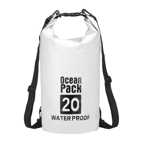 Waterproof Dry Bag, 20L Fit for Women Men Water Proof Bags Lightweight Dry Storage Floating Backpack with Whistle for Travel Backpacking Boating Kayaking Camping (White) - color: White, size: 20L