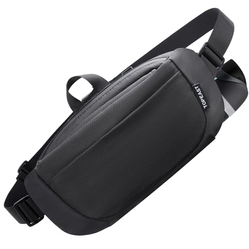 TOPEAST Waist Pack 4L Large Capacity Fanny Pack with Hidden Water Bottle Pocket, Water Resistant Crossbody Sling Bag for Men Women, Adjustable Belt Bag for Hiking Running Travel Cycling - color: BLACK