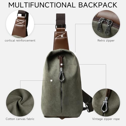 MOYYI Canvas Sling Bag Small Crossbody Bag for Men & Women, 2.5L Mini Casual Daypack Shoulder Bag, 2.5L Capacity (Green) - color: 8004green-2.5l
