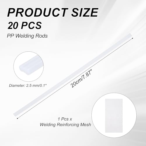 MECCANIXITY 10pcs Plastic Welding Rods, 8 Inch PP Welding Repair Strips Welder Rods with Reinforcing Mesh for Car Bumpers, Kayak Repair, Plastic Welder, White - color: White, size: 20cm