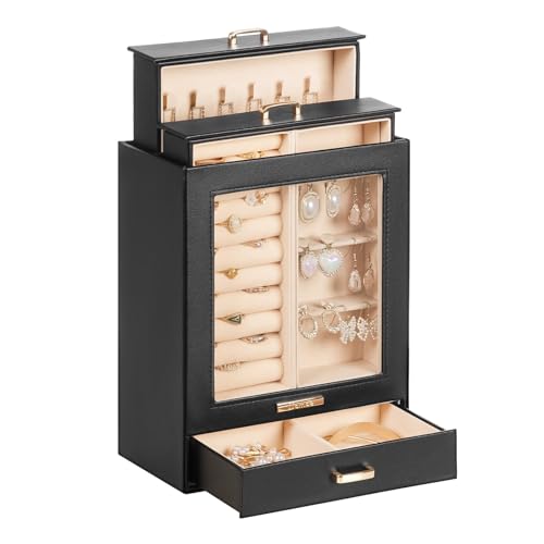 Homde Jewelry Organizer Box for Women Girls Necklaces Rings Earrings Bracelets Storage Case (Black + Gold) - color: Black + Gold