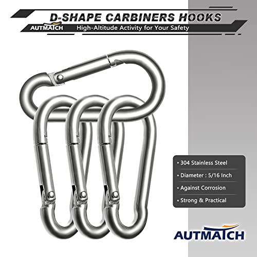 AUTMATCH Carabiner Clips, 3" Spring Snap Hook Caribeener Clips Buckle Pack Grade Heavy Duty Carabiners Quick Link for Camping, Fishing, Hiking, Traveling, 4 Pack - style: Stainless Steel - Silver