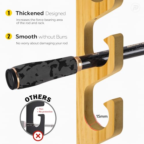 PLUSINNO H5W Horizontal Fishing Rod/Pole Holders for Garage, Wall or Ceiling Mounted Rack, Solid Wood Fishing Rod Holder Holds up to 5/10/20 Rods or Combos Fishing Gear, Gifts for Men - color: 1pack(store 5 fishing rods or combos)
