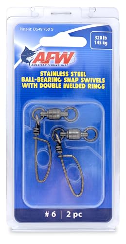 American Fishing Wire Stainless Steel Ball Bearing Snap Swivels with Double Welded Rings - size: #6 - 320lb, style: 2 Piece
