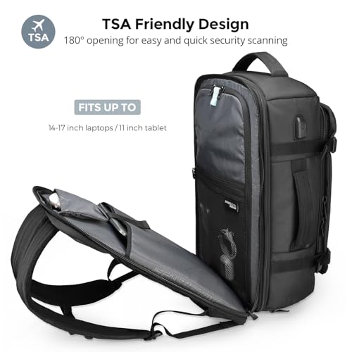Swissdigital Design Travel Backpack 40L,TSA Friendly Flight Approved Carry-on Luggage Hand,with USB Charging Port Large Weekender Bag Fits 17 Inch Laptop Backpack Black | SD1756-01 - color: Black